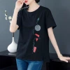 Short-sleeved T-shirt for women, 2025 new summer Korean style, loose and plus-size, artistic printed T-shirt for chubby girls, trendy top details Picture